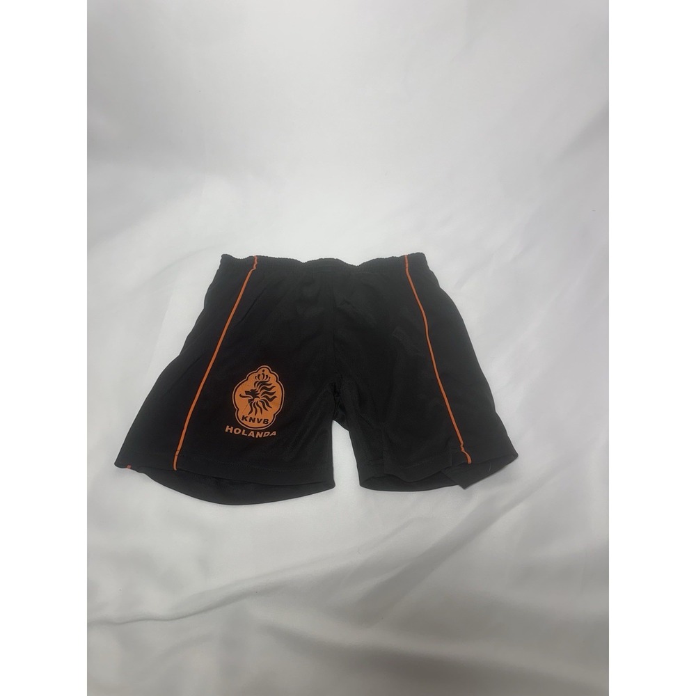 Kids KNVB Holanda Soccer Shorts Size 4 Black Orange Athletic Shorts